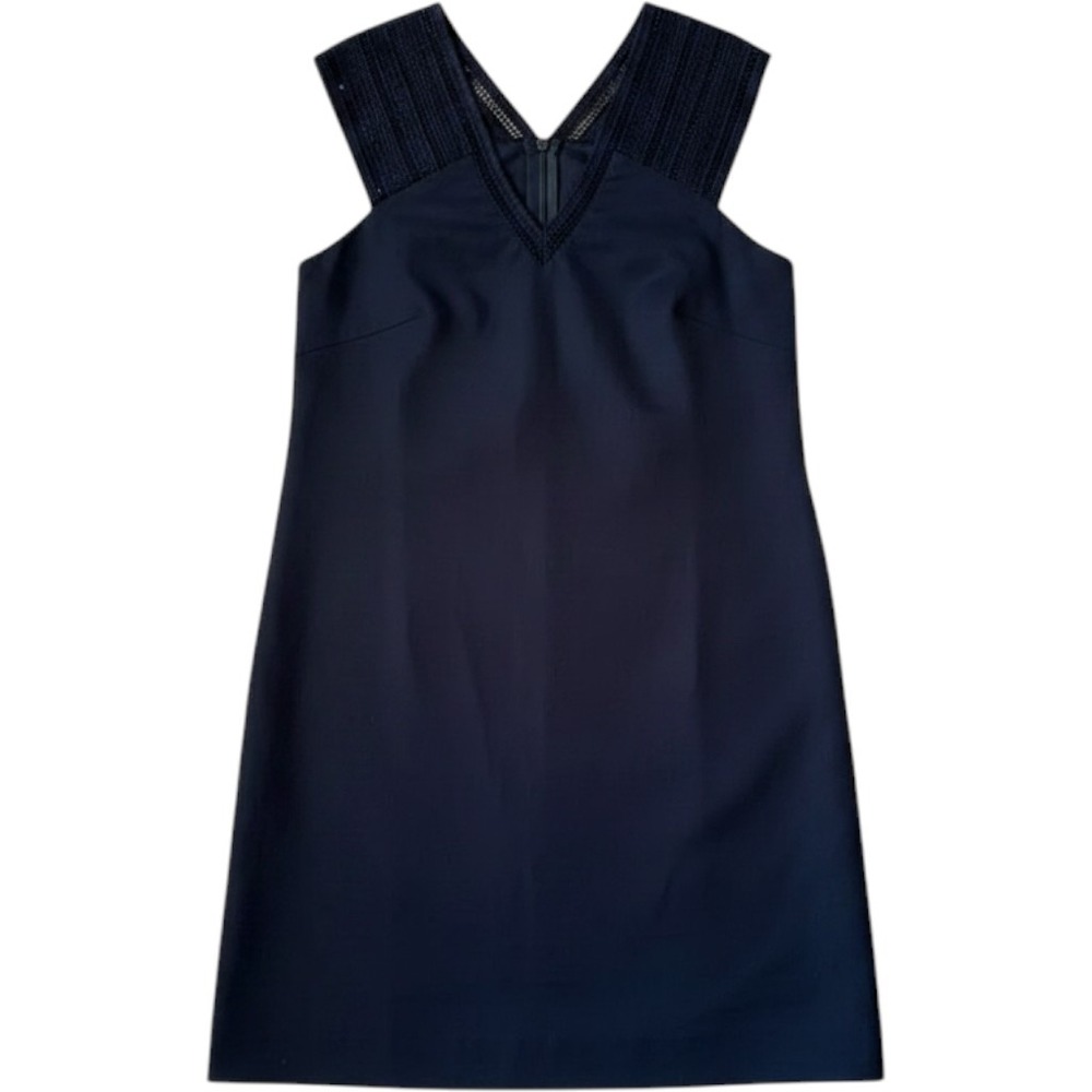 Rebecca Minkoff Navy Blue Cotton Crochet Lace V-Neck Sleeveless Shift Dress